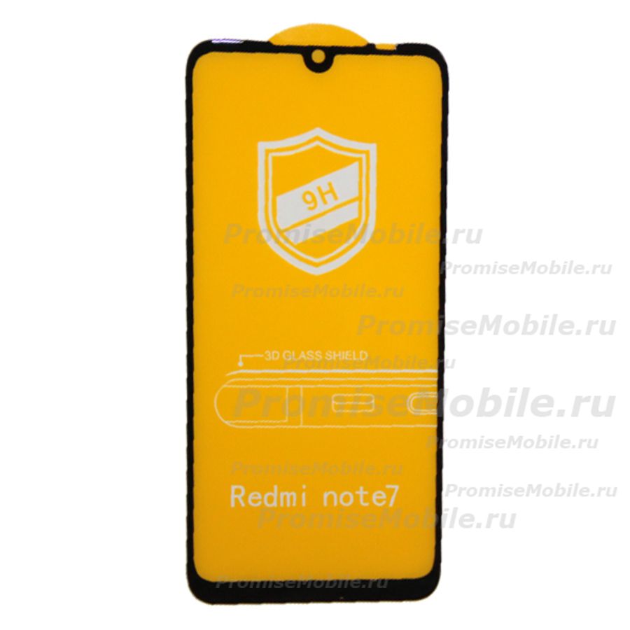 Защитное стекло для Xiaomi Redmi Note 7 Pro (2.5D/закаленное, полная наклейка) <черный> в блистере ― 