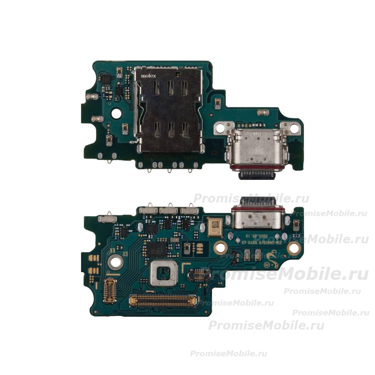 Плата нижняя для Samsung SM-G990B (Galaxy S21 FE) на системный разъем, разъем Sim-карты и микрофон (премиум) ― 