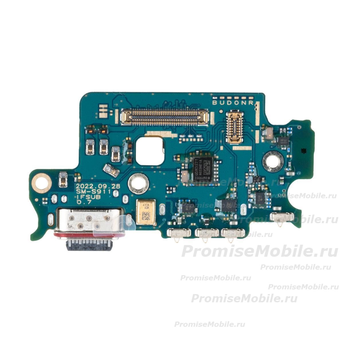 Плата нижняя для Samsung SM-S911B (Galaxy S23) на системный разъем, разъем Sim-карты и микрофон (оригинал) ― 