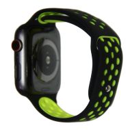 Ремешки для Apple Watch SE (40 mm) Sport Band силиконовый перфорированный (размер L) <черно-салатовый>