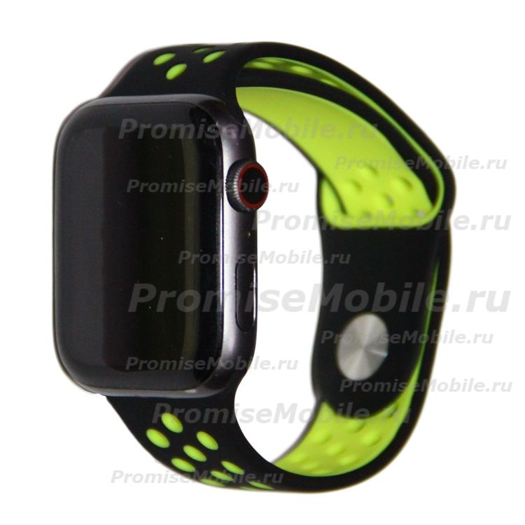 Ремешки для Apple Watch SE (44 mm) Sport Band силиконовый перфорированный (размер S) <черно-зеленый> ― 
