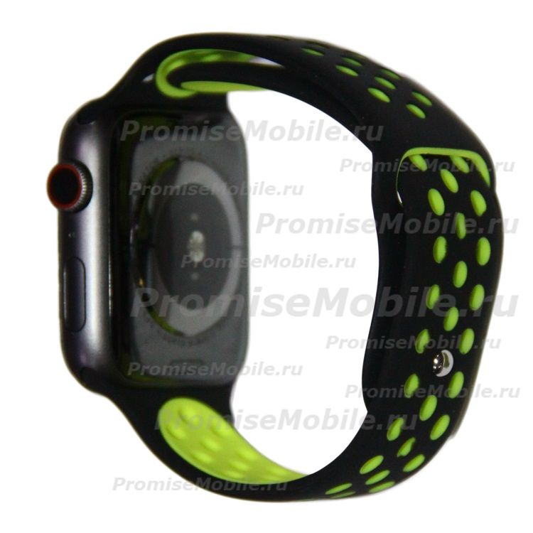 Ремешки для Apple Watch SE (44 mm) Sport Band силиконовый перфорированный (размер S) <черно-зеленый> ― 