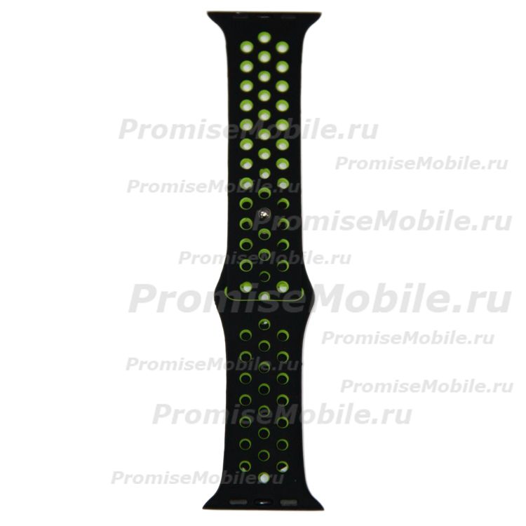 Ремешки для Apple Watch SE (44 mm) Sport Band силиконовый перфорированный (размер S) <черно-зеленый> ― 