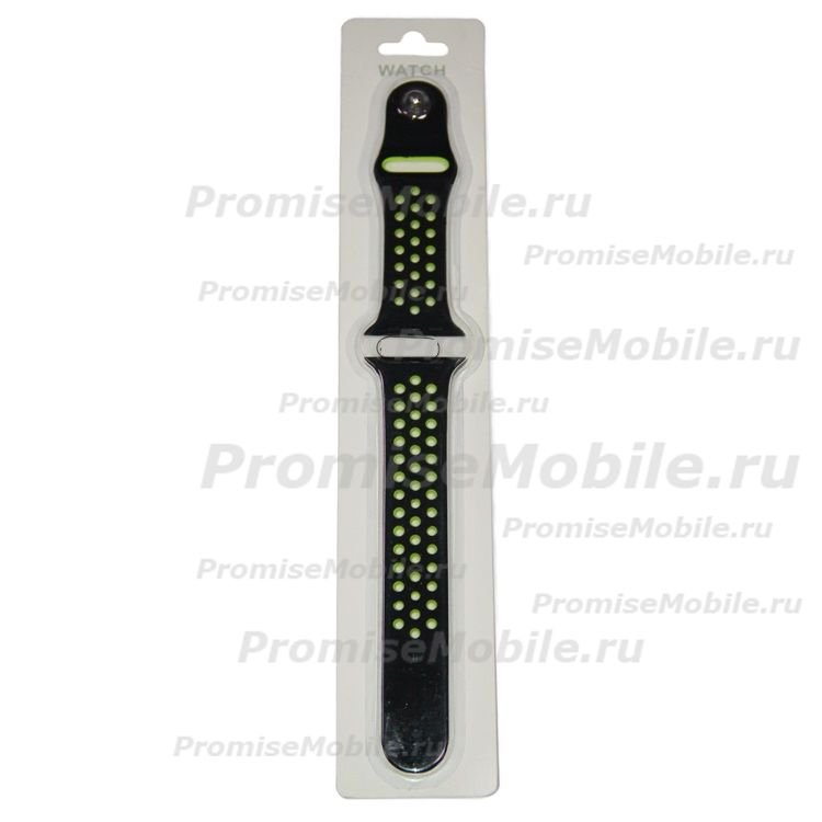 Ремешки для Apple Watch SE (44 mm) Sport Band силиконовый перфорированный (размер S) <черно-зеленый> ― 