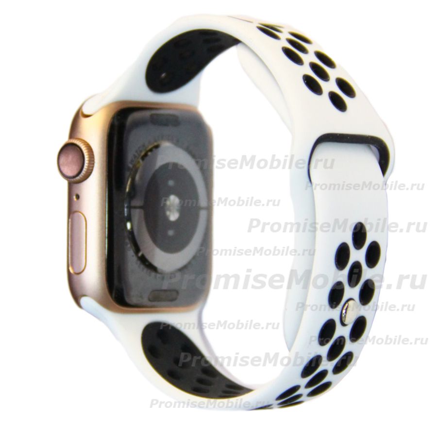 Ремешки для Apple Watch SE (44 mm) Sport Band силиконовый перфорированный (размер S) <бело-черный> ― 