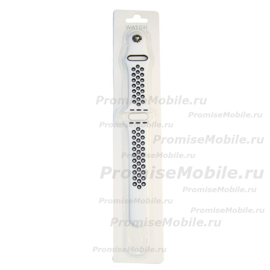 Ремешки для Apple Watch SE (44 mm) Sport Band силиконовый перфорированный (размер S) <бело-черный> ― 