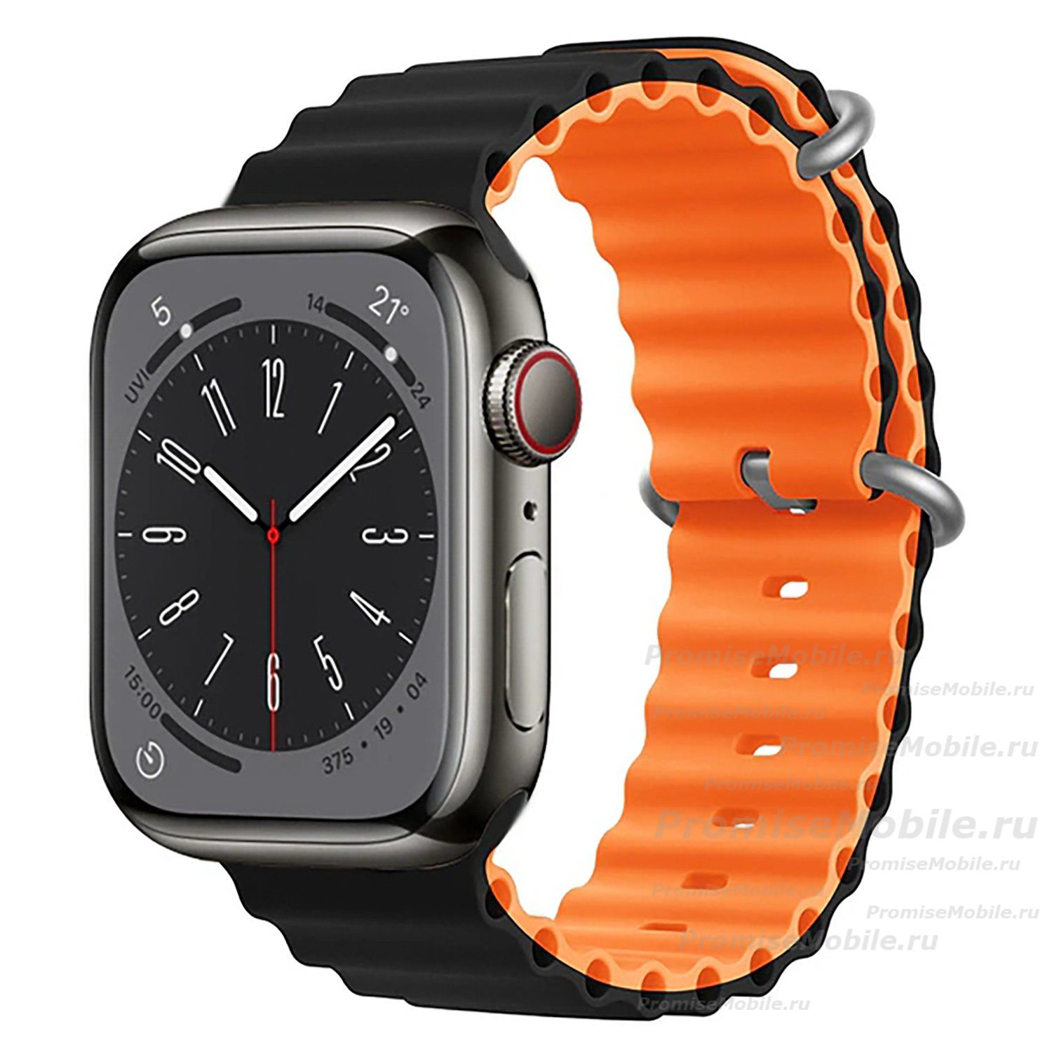 Ремешки для Apple Watch Series 4 (44 mm) Ocean Band силиконовый <черно-оранжевый> ― 