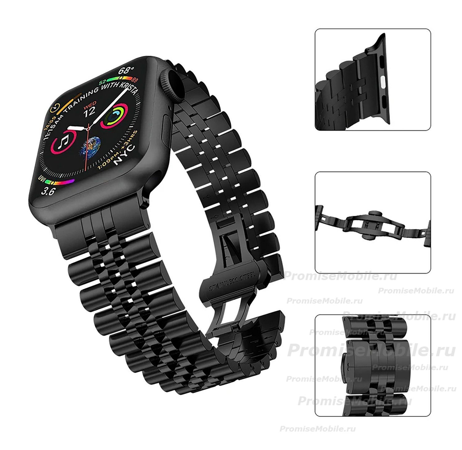 Ремешок для Apple Watch Series 7 (45 mm) металлический блочный на застежке №3 <черный> ― 