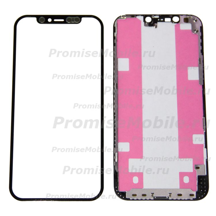 Стекло для Apple iPhone 12 в сборе с рамкой и OCA пленкой <черный> ― 