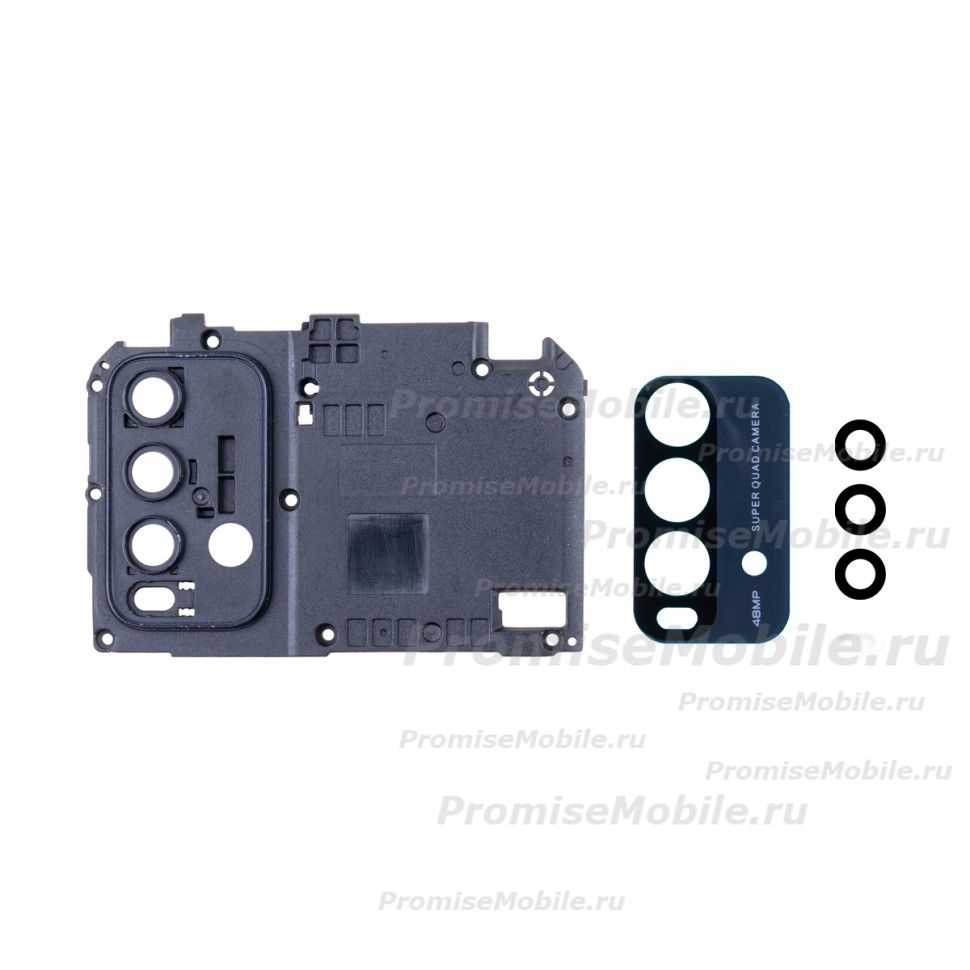 Стекло камеры для Xiaomi Redmi 9T (комплект 3 шт.) в сборе с рамкой <черный> ― 