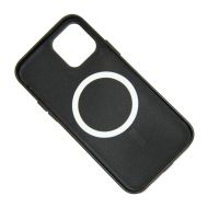 Чехол для Apple iPhone 12 Leather MagSafe <черный> (премиум)