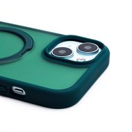 Чехол для Apple iPhone 15 силиконовый MagSafe с подставкой <темно-зеленый>