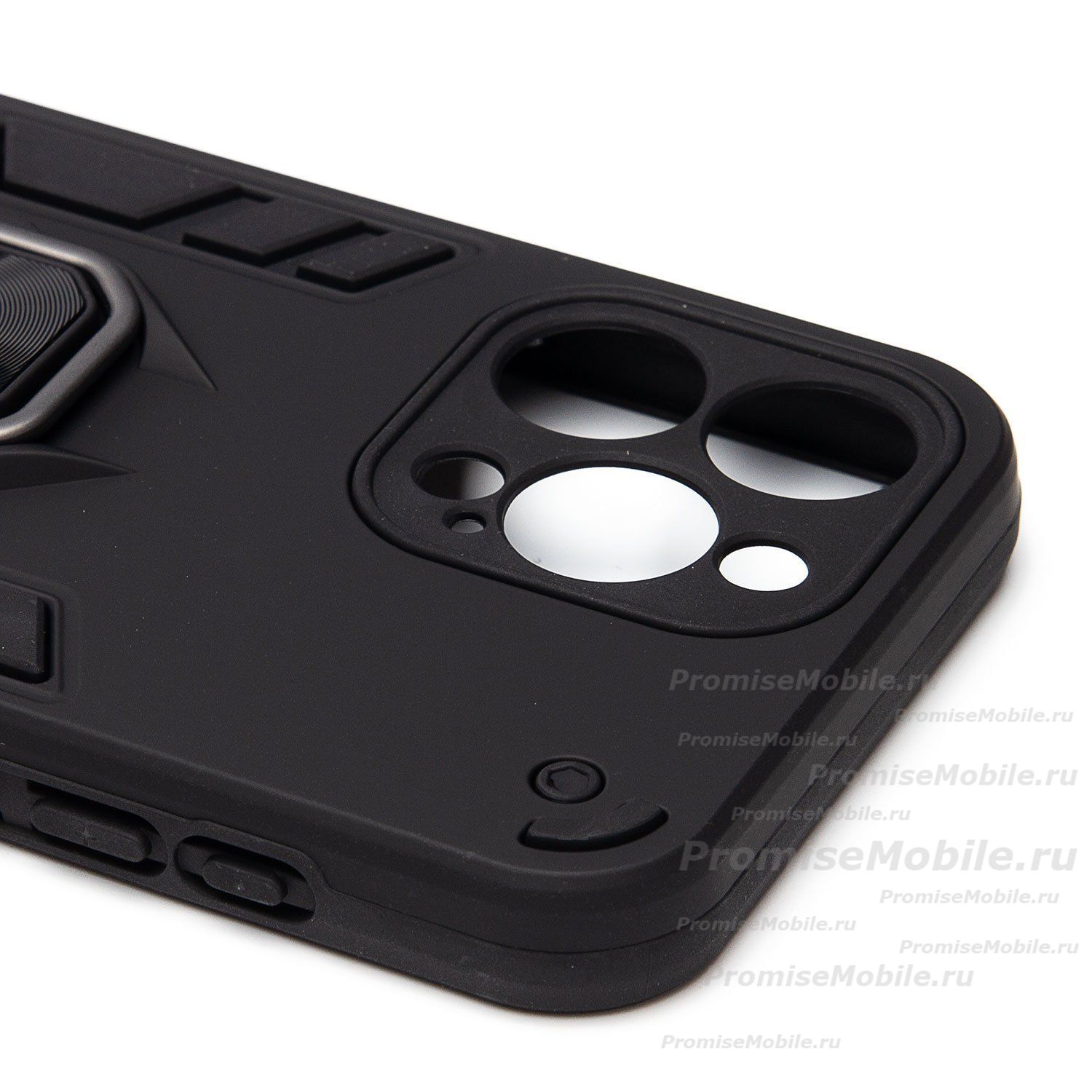 Чехол для Apple iPhone 15 Pro Max силиконовый противоударный с кольцом <черный> ― 