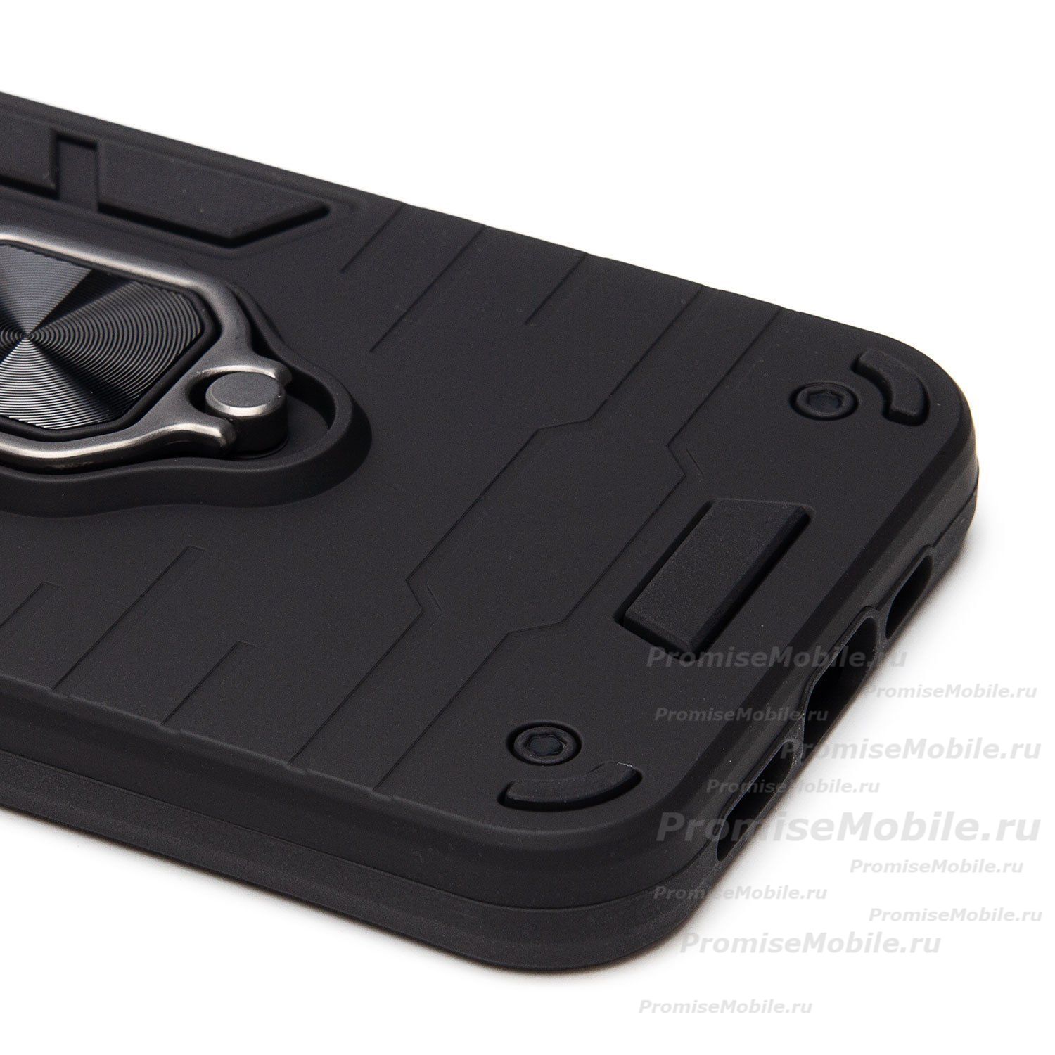 Чехол для Apple iPhone 15 Pro Max силиконовый противоударный с кольцом <черный> ― 