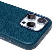 Чехол для Apple iPhone 16 Pro натуральная кожа зернистая MagSafe <темно-синий>