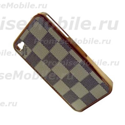 Чехол для Apple iPhone 4 пластиковый с кож.вставками дизайн LV <белый> ― 