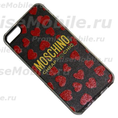 Чехол для Apple iPhone 5s задняя крышка пластик + кожзам Moschino №1 <прозрачно-черный> ― 