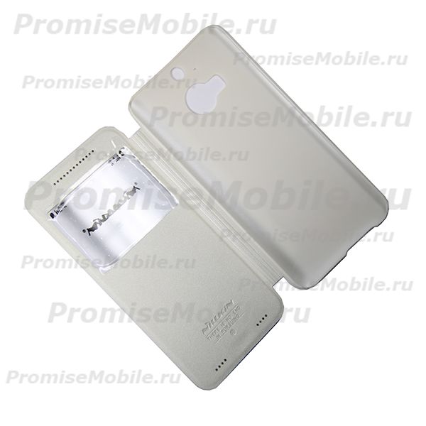 Чехол для HTC One M9 Plus флип боковой пластик-кожзам с окошком Nillkin Sparkle <белый> ― 
