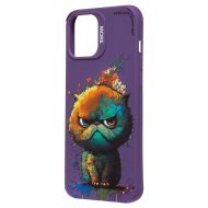 Чехол для Apple iPhone 12 Pro Max силиконовый (рис. 335/кот) <фиолетовый>