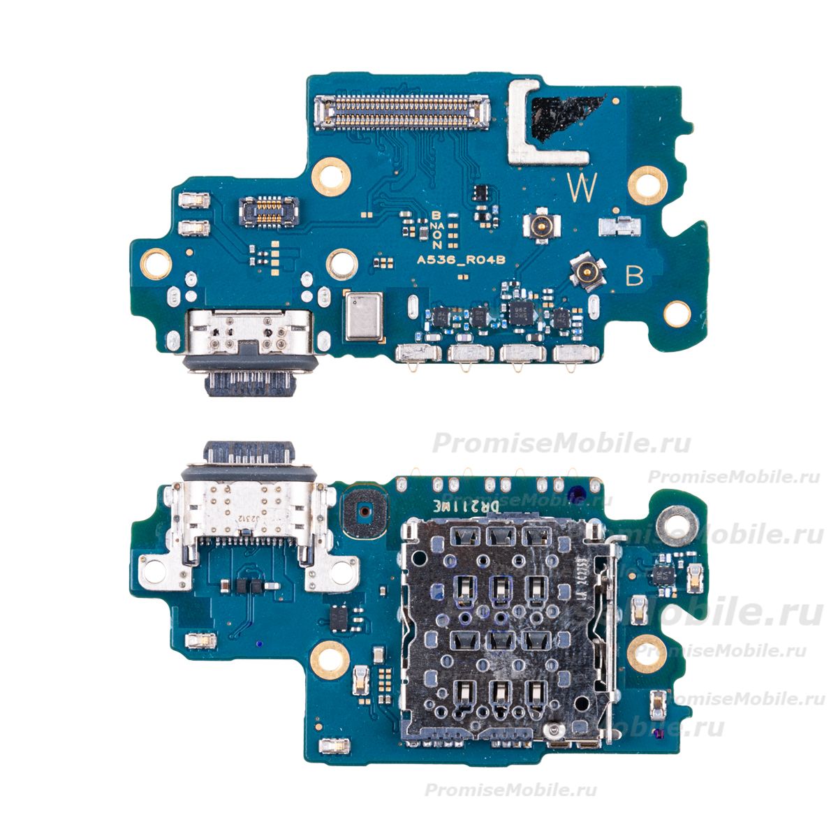 Плата нижняя для Samsung SM-A536E (Galaxy A53 5G) на системный разъем, разъем Sim-карты и микрофон (оригинал) ― 